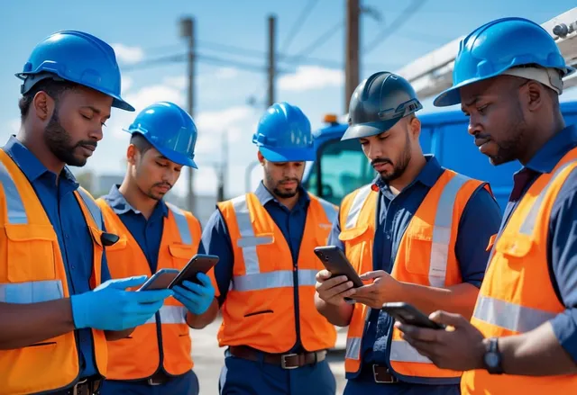 5 field service techs testing mobile field service software
