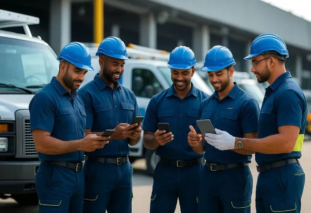 Field service technician using mobile FSM app