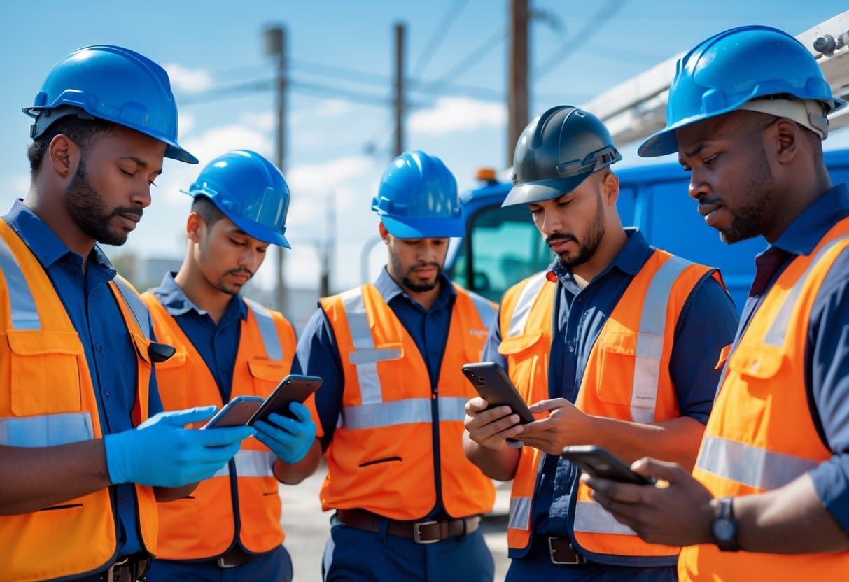 5 field service techs testing mobile field service software